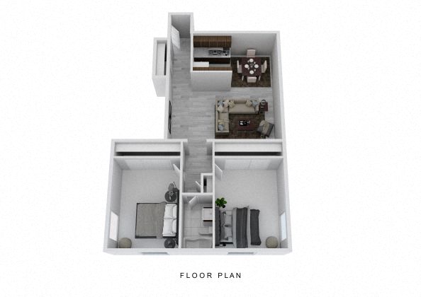 Floor plan for 2 beds, 2 baths, 931 sqft